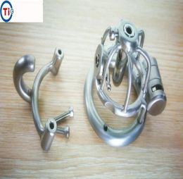2018 New Male Stainless Steel Cock Cage Penis Ring With Catheter Belt Device Bondage BDSM SM Fetish Sex toy Small Size1924248