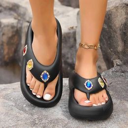 Slippers Flats Platform Crystal Flippers Shoes Women Walking Flip Flops Summer 2024 Open Toe Casual Sandals Ladies Beach Slides