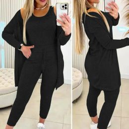 Capris New Autumn Winter Women's Elastic Pajamas Sports Set Crop Top+Long Pants+Coat Woman 3 Pieces Suit Soft Homewear Pyjamas S3XL