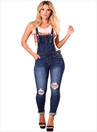 2018 Woman Overalls Jeans Fashion Cuffs Capris Denim Jeans Ripped Casual sexy bodysuit Shopping8539293