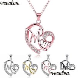 Pendant Necklaces Vecalon Mom Heart Shape Pendants With Necklace For Women Mothers Day Gift Wholesale Jewellery 5 Colours Sier/Black/Rose Dhmd8