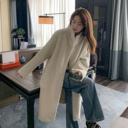 Young And Environmentally Friendly Temperament Fur Integrated Coat For Women With Mink Fur, Thickened Long Standing Collar Coat, Lazy Style 388361