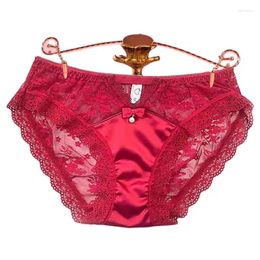 Women's Panties Women Sexy Lace Hollow Out Pants Transparent Mesh Cute Sweet Briefs Bowknot Quick Dry Lingerie Mid Waist Breathable Female