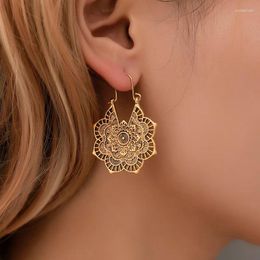 Stud Earrings Vintage Bohemian Hollow Flower For Women Girls Harajuku Goth Aesthetic Jewellery Accessories E854