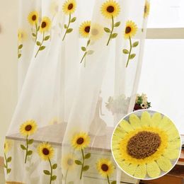 Curtain 1Panel Embroidery Sunflowers Sheer Curtains For Living Room Pastoral Gauze Tulle Drapery Fabrics Window Treatment Kids
