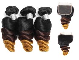 3 Bundles With Closure Peruvian Loose Wave Hair T1b427 Malaysian Virgin Hair Weft Ombre Indian Human Hair Brazilian Loose Curly 5127624