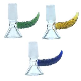 Smoking Colorful Pyrex Thick Glass Ox Horns Handle 14MM 18MM Male Interface Joint Bong Waterpipe Handpipe Bowl Dry Herb Tobacco Oil Rigs Container