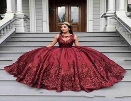 Cheap Burgundy Girls Pageant Dresses Jewel Neck Sequins Lace Beaded Ball Gown Satin Flower Girl Dresses Kids Wear Birthday Communi7859105