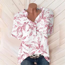 Women's Blouses Womens Button Up Cotton And Linen Short Sleeve Printed Floral Blouse With Pocket Party Overshirt Solid Shirts Ethnic