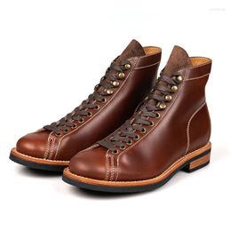 Boots Genuine Leather Boxing Vintage Biker Style Winter Shoes