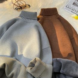 Winter Fleece Warm Sweaters Mens Turtleneck Sweater Knitted Pullovers Knitwear Thicken Men Casual Jumper Slim Fit Pure 240304