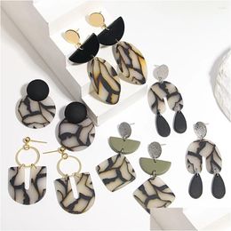 Dangle Chandelier Earrings Lifefontier Retro Black Crack Marble Pattern Polymer Clay Drop For Women Handmade Geometric Earring Jew Dhk6Q