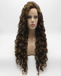 Iwona Hair Curly Long Brown Blonde Mix Wig 18827 Half Hand Tied Heat Resistant Synthetic Lace Front Daily Natural Wigs4076055