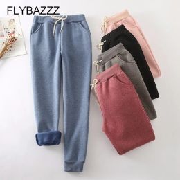 Capris Winter Women Sweatpants Elastic Waist Fleece Cotton Sweat Pants Fashion Loose Trousers Women's Thicken Warm Sports Running Pants