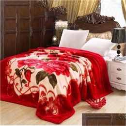 Blanket Double Layer Winter Thicken Raschel P Weighted For Bed Warm Heavy Fluffy Soft Flowers Printed Throw 201 Drop Delivery Home Gar Dhkjm