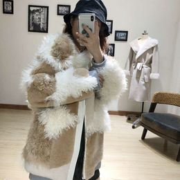 Winter Fashion Trend Real Wool Leather Spliced Style Elegant Zipper Fur Women's Coat 289183