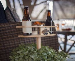 Outdoor Portable Solid Wood Wine Glass Holder Plugin Detachable Beer Table With Bottle Opener 40x20x10cm Furniture 1pc Camp5398102