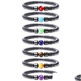 Beaded Black Cylinder Hematite Yoga Healing Bracelets Elastic Couple Natural Stone Bracelet For Men Women Jewelry Drop Delivery Dhysd