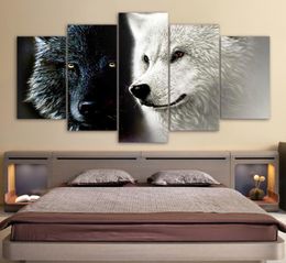 HD Printed 5 Piece Canvas Art Abstract Black White Wolf Couple Painting Wall Pictures for Living Room Home Decoration Gift2457225