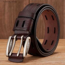 Belts High Quality Genuine Leather Belts for Men Brand Strap Male Double Pin Buckle Fancy Vintage Jeans Belt Cowboy Cintos L240308