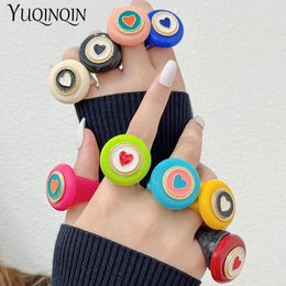 Cluster Rings Summer Colourful Resin Acrylic For Women Geometric Round Heart Finger Ring Girl Simple Ins Trendy Fashion Jewelry Sets