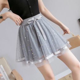 skirt Summer Tulle Skirt Short Star Sequins High Waist Aline Mini Skirt Black Pink White Evening Nigth Party Sexy Skirt Women falda