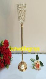 Gold wedding centerpiece glass bead 30cm tall glass crystal flower stand for wedding table decor 02813537332