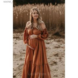 Maternity Dresses New Maternity Dresses Photoshoot Clothes Linen Cotton Dress For Pregnant Women Photo Shooting Pregnancy Retro Loose Fitting Gown L240308