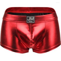 Underpants Jockmail Sexy Underwear Men Boxer PU Leather Gay Penis Pouch Cueca Masculina Slip For Males LGBT