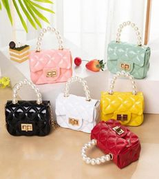 kids Mini Handbag New Elegant Shoulder Messenger Portable Chain Bag Girl PVC Jelly Bag Pearl Crossbody Rhombus Small Square Bag9392204