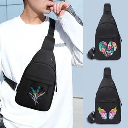 Shopping Bags Crossbody Chest Bag Men Shoulder USB Charging Cable Hole Male Anti Theft Sports Messengers Pack Feather Pattern