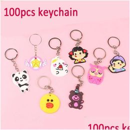 China Style Souvenir Wholesale Cartoon Keychain 100Pcs Ainimal Keyring Key Purse Handbag Sile Pvc Cute Chain Gift For Women Girl Kid Dhpmy