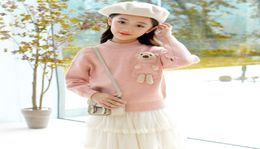 Fall Winter Big Kids Sweater Old Girls Pocket Bear Doll Knitted Long Sleeve Sweater Pullover Children Casual Jumper A45798949107