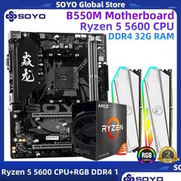 Motherboards Soyo B550M Motherboard Kit And Processor Memory Ryzen 5 5600 Cpu Rgb Lighting Ram Ddr4 16Gbx2 3200Mhz For Desktop Drop D Dh8Ix