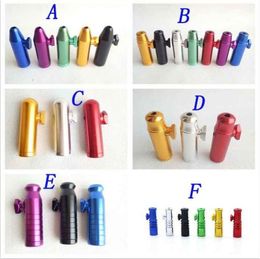 Aluminum metal Pipe Bullet Rocket Shaped Snuff Snorter Sniff Dispenser Nasal For Tobacco Cigarette Hand Smoking Pipes Tools 6 styl5571415