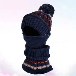 3pcs Fashion Neck Scraf Mask Set Cold Protection Warmer Knitting Hat Protective Cover for Dark Blue 240226