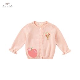 Dave Bella Baby Clothes Cotton Girls Long Sleeve Knitted Sweater Cardigan Toddler Kids Casual Coat Tops DB3223065 240301