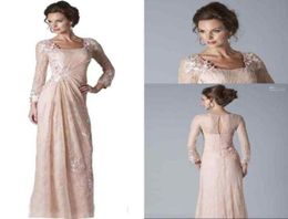 2020 New Blush Pink Lace Mother Of The Bride Dresses Long Sleeves Appliques Floor Length Formal Mother Dress Evening Gowns Cheap C1511754