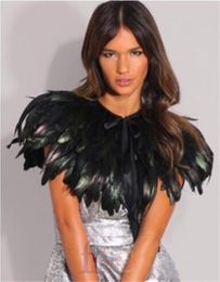 Faux Fur Bridal Jacket Black Green Feather Furs Collar Cape Shawls Wrap Fringe Party Evening Dress Fur capes2924390