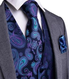 Purple Black Paisley Top Design Wedding Men 100Silk Waistcoat Vest Ties Hanky Cufflinks Cravat Set for Suit Tuxedo MJTZ1043713857