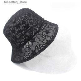Wide Brim Hats Bucket Hats Eugenia Fisherman Hat for Women Light and Thin Transparent Lace Hollow Sunshade Basin Hat Summer Flower Sunshade Hat L240305