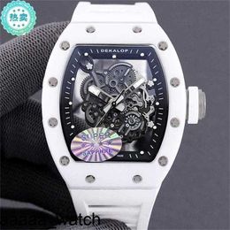 Womens Watches Ceramic Luxury RicharMill White Blue Hollow Fully Automatic Mechanical Mill Rm055 Swiss ZF Factory