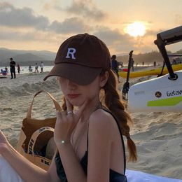 New Letter R Baseball Hat Womens Korean Edition Spring/Summer Outdoor Internet Celebrity Wearing Stylish Sunscreen Duck Tongue Hat Trend