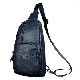 Waist Bags Men Real Leather Casual Chest Bag Sling Design One Shoulder Fashion Crossbody Male 8012