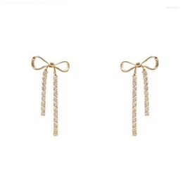 Kuziduocai Fashion Jewellery Full Rhinestone Temperament Gold Colour Bow-knot Sweet Cute Pearl Stud Earrings Women Dangle & Chandelie2646