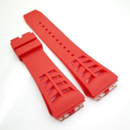 25mm Red Watch Band 20mm Folding Clasp Rubber Strap For RM011 RM 50-03 RM50-01232v