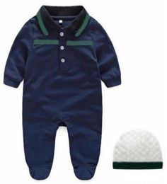 Design Kids Clothes Cotton Baby Boys Girls Rompers Toddler length Sleeve onepiece Jumpsuits Summer Infant Onesies Hat7587263