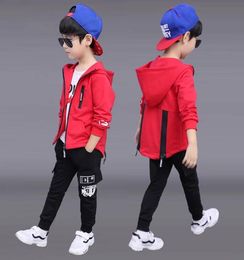 Frühling Herbst Polyester Junge Sets 2021 Koreanische Version Bewegung Mode Zweiteilige Hübsche Mit Kapuze Casual Kinder 039s Kleidung1041312