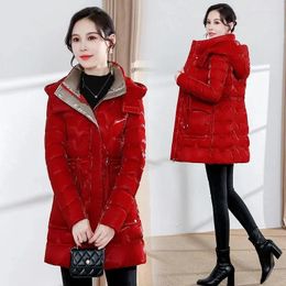 Women's Trench Coats Pearlescent Bright Face Wash Free Cotton Coat Women Mid Length Mom Thickened Slim Fit Winter Coa