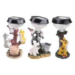 Garden Decorations Cartoon Aanimal Statue Solar Light Kitten Puppy Resin Figure Sculpture Lamp Art Handicraft Ornaments Dropship